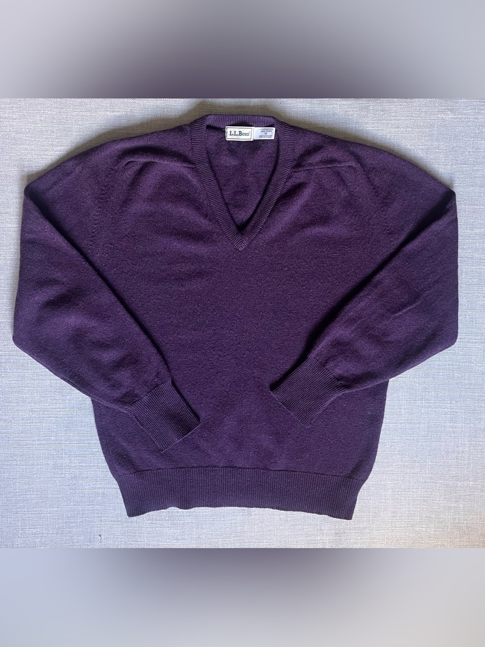 VTG 90s L.L. Bean Deep Plum Slouchy V-Neck Lambswool Sweater Made in Scotland
